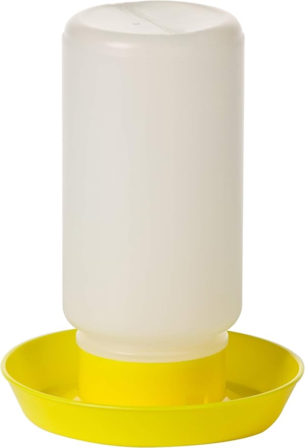Little Giant® Screw-On Poultry Waterer Base | Heavy Duty Plastic Water Tray Base for Container | Chicken Waterer Screw On Base | 1 Quart | Yellow