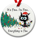 Funny Christmas Hanging Ornaments, Black Cat Tree Ornament, Gifts for Cat Lovers - It's Fine I'm Fine