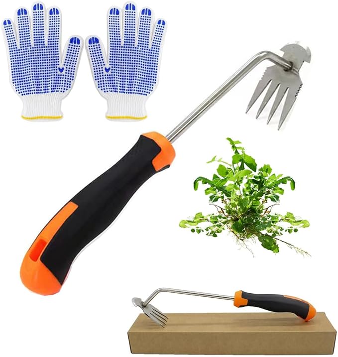 Weed Puller Tool, Durable Garden Weed Pulling Tool, Portable Garden Weeder Tool for Gardening Backyard Farm Planting & Weeding(13.7in- Rubber Handle)