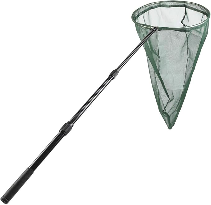 RESTCLOUD Professional Insect and Butterfly Net with 14" Stainless Ring, 26" Net Depth, Strong Aluminum Telescopic Handle Extends to 39", Full Extended to 53 Inches Green