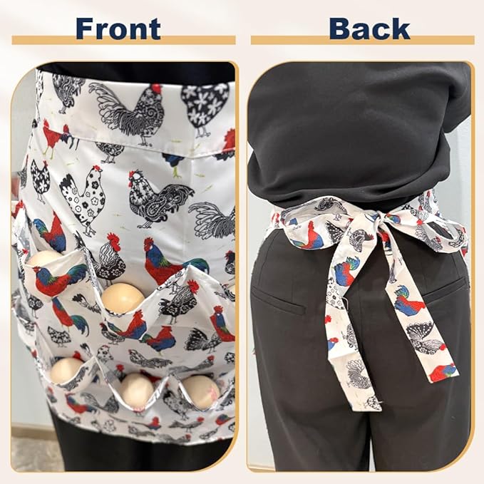 Egg Apron, Egg Collecting Apron with 12 Pockets for Fresh Eggs - Gathering Eggs from Chickens, Ducks, and Geese