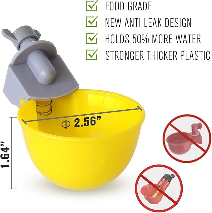 Chicken Water Cups Feeder, Automatic Chicken Waterer, Anti-Leak System, Holds 50% More Water, Suitable for Chicks, Chicken, Duck, Quail, Turkey (8 Pack, Yellow)