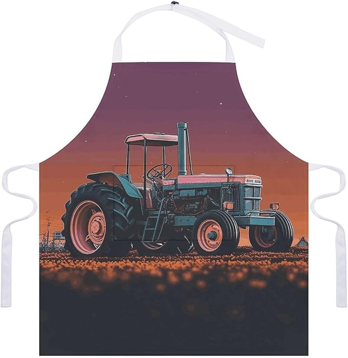 Waterproof Aesthetic Tractor Bib Apron with 2 Pockets Adjustable 25" Neck Strap & Waist Ties Kitchen Chef Aprons for Cooking Baking Grilling Gardening BBQ for Women Men