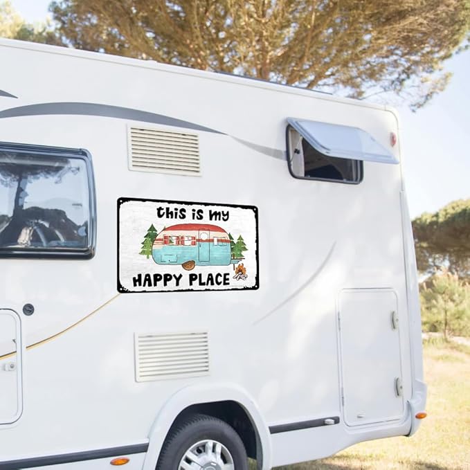 Happy Camper Decor Rv Signs For Campers Camping Metal Signs This Is My Happy Place Sign Camper Decorations For Inside Campers Gifts Campsite Decorations