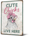 Heuhuww Vintage Chicken Coop Signs Cute Chick Live Here Metal Sign for Outdoor Farm Fence Home Rooster Decor 12" x 8"(H2)