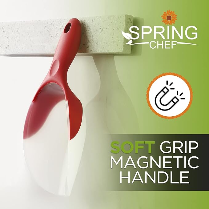 Spring Chef Red Magnetic Ice Scoop for Freezer & Ice Machine - Multifunctional BPA-Free Plastic Scoop with Soft Grip Handle - Kitchen Food Scooper for Flour, Rice, Popcorn, Dog Food - Dishwasher Safe