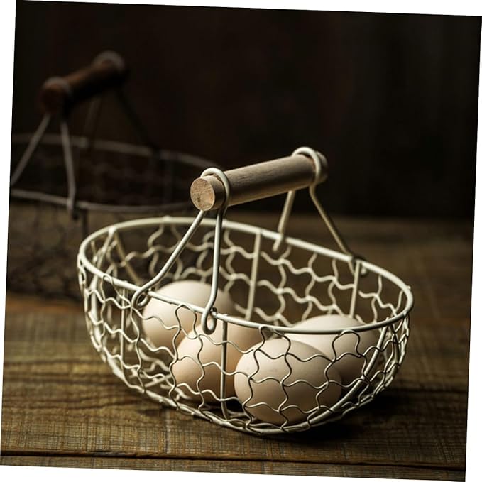 2pcs Retro Style Storage Basket Wooden Handle for Fruit Eggs and Snacks Compact Design for Organization Gray-Black and Colors