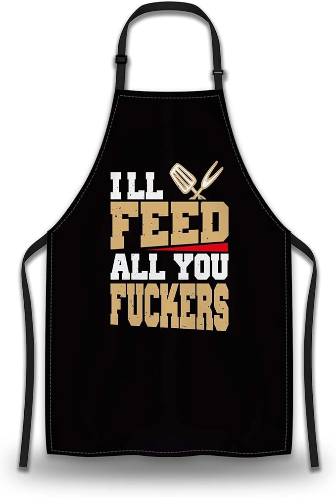 Barista Apron for Men Ill Feed All You Fuckers Cute Aprons for Women for Kitchen Cooking Restaurant BBQ Painting Crafting Gardening 27” (W) x 31” (H), Waterproof Aprons