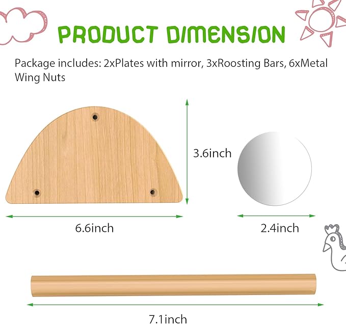 Mini Chick Perch with Mirror, Strong Bamboo Roosting Bar for coop and brooder, Training Perch for Baby Chicks, El Pollitos, La Pollita, Easy to Assemble and Clean, Fun Toys for Chick