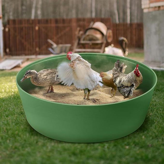 Chicken Dust Bath Tub, Adjustable 25'' Chicken Dust Bath Contain Bottomless Design, Dust Bath for Chickens, Ducks, Turkeys, Quails for Farms, Chicken Coops (Green)