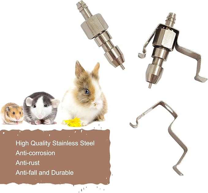 8pcs Stainless Steel Rabbit Watering Nipples Metal with Cage Clips Rabbit Water Nipples Dispenser Hamster Waterer Automatic Watering System