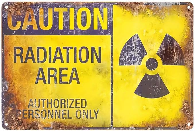 Vintage Caution Radiation Hazard Metal Sign - Retro Wall Art For Kitchen, Garage, For Man Cave & Living Room Decor, Easy Hang 12X8" Tinplate
