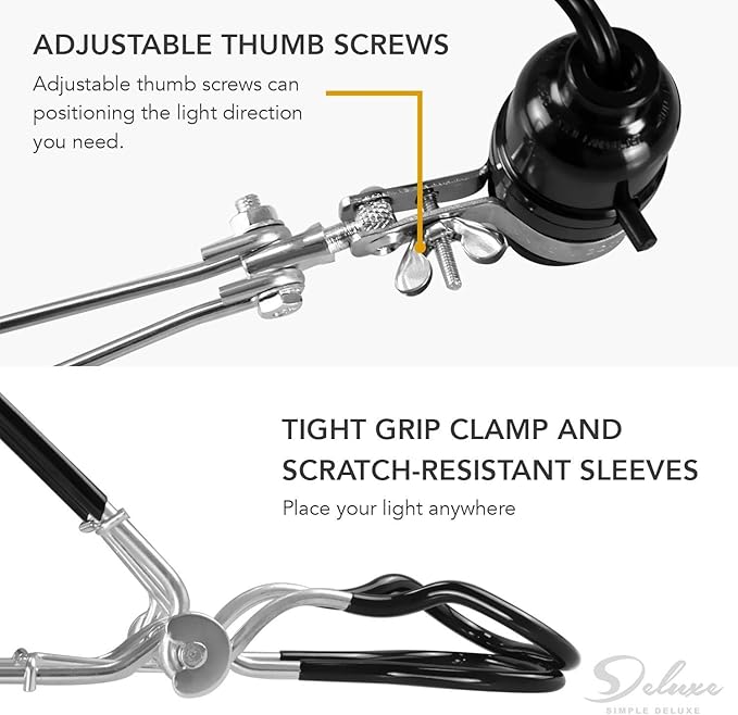 Simple Deluxe 1-Pack Clamp Lamp Light with 8.5 Inch Aluminum Reflector up to 150 Watt E26 (no Bulb Included), Silver and Black