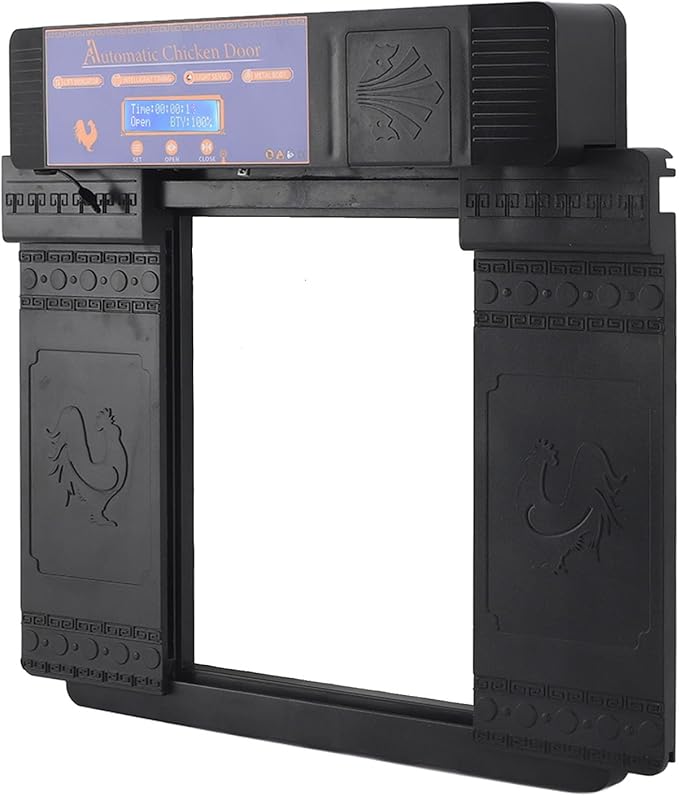 Solar Automatic Chicken Coop Door, Double Open Type Remote Control Timing Poultry Door, Light Sensing Solar Powered Chicken Coop Opener with Anti Pinch Safety for Duck Goose Farm, (Black)