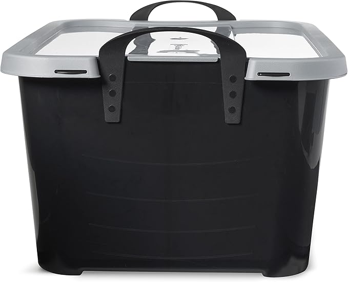 Life Story 24 Pack Heavy Duty Stackable Storage Bin, 55 Quart Home Organizer, Versatile Lightweight Locking Bins with Carrying Handles, Black/Gray