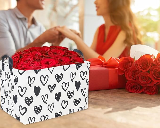 Rectangular Kids Basket,Heart Basket,Cute Storage Bin Toy Organizer Box Love Room Decor for Home(Line heart )