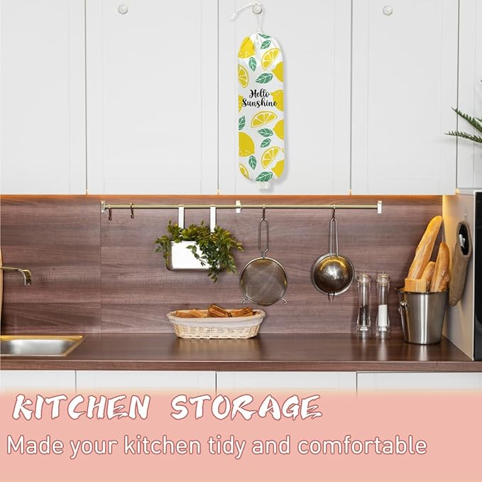 Lemon Plastic Bag Holder, Wall Mount Grocery Bag Holder, Plastic Storage bag, Lemon Storage Organizer Reusable Grocery Bags, Pull Rope Free Adjustment, Gifts for Women Mom Grandma