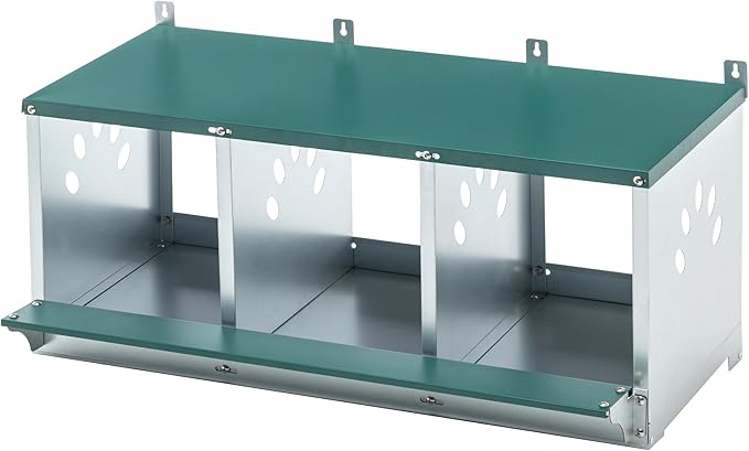Chicken Nesting Box, 3 Compartment Wall Mount Metal Chickens Laying Boxes for Hens, Ducks, Roll-Out Egg Collection for Chicken Coop, Backyard, Farms, Green