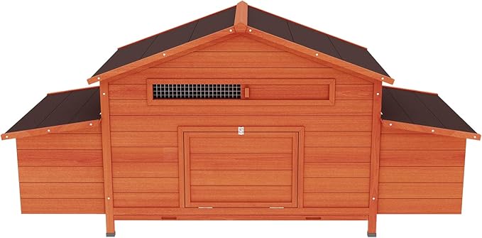 Large Wooden Chicken Coop Outdoor Hen House Poultry Cage with 2 Sides Nesting Boxes, 2 Free-Range Doors, Leakproof Tray
