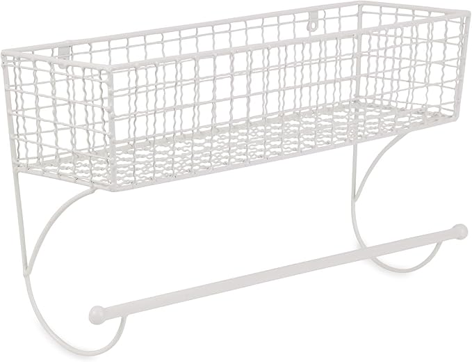 DII Rustic Farmhouse Bathroom Décor, Metal Storage, Large Towel Bar, Antique White