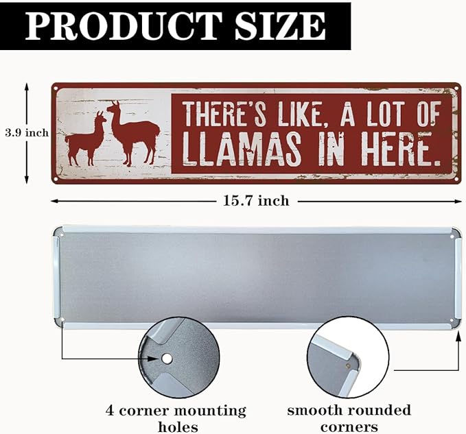 Llamas Metal Signs for Outdoor, There's Like A Lot Of Llamas in Here Sign 15.8x4 inches, Cute Llama Farm Decor, Decorative Wall Plaque for Farm, Home, or Garden, Llama Owner Gift