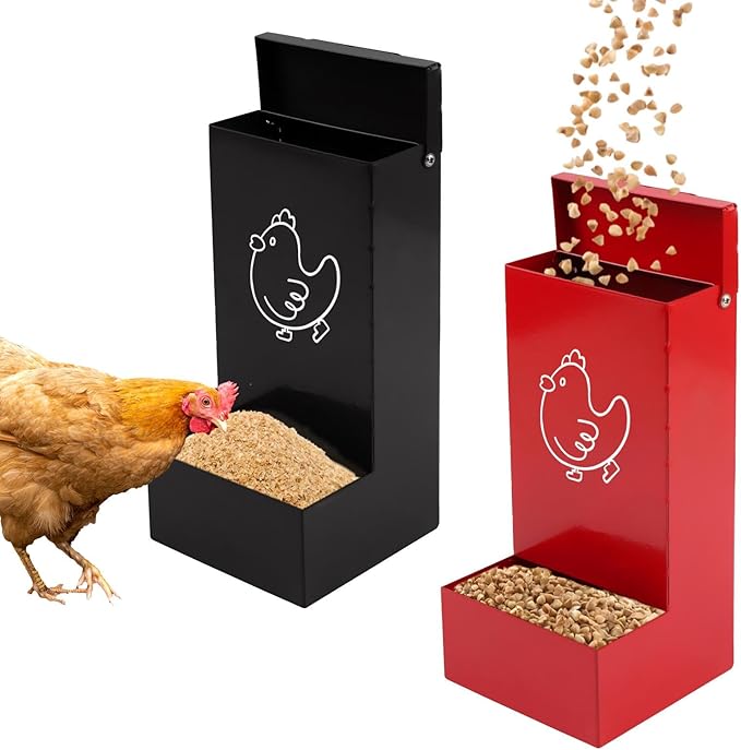 2Pack Chicken Grit Feeder, Metal Oyster Shell Feeder with Lid, Hanging Chicken Poultry Feeders Trough, Automatic Feeder, Coop Accessories Supplies