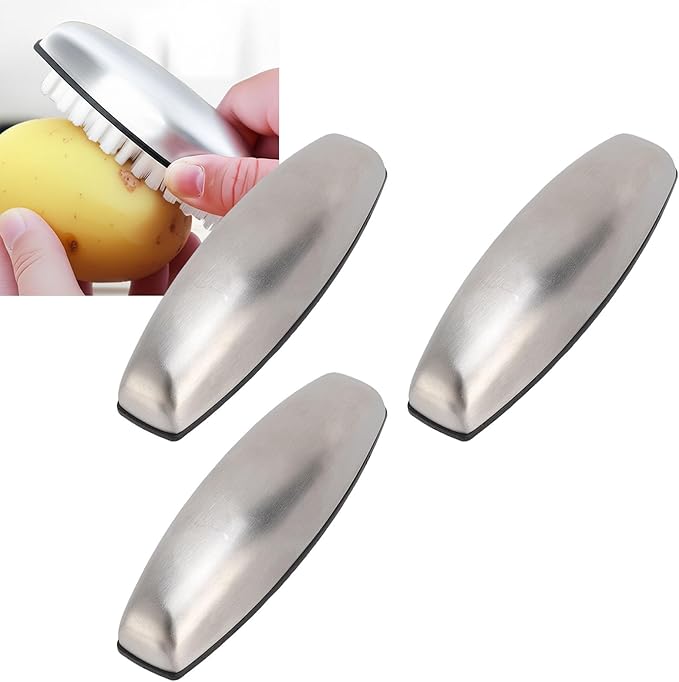 Vegetable Cleaning Brush, Stainless Steel Efficient Odor Removal Potato Brush Vegetable Scrubber Fingernail Brushes for Food