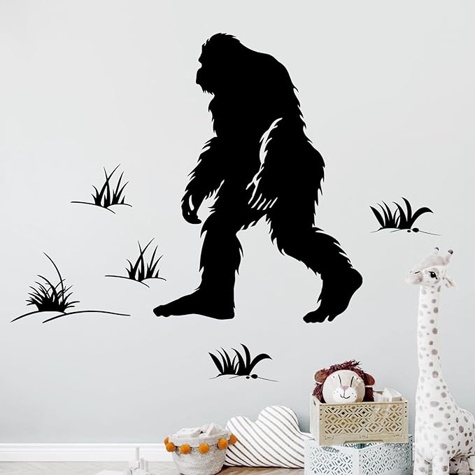 Mfault Bigfoot Silhouette Wall Decals Stickers, Black Sasquatch Adventure Grass Decorations Bedroom Art, Chimpanzee Gorilla Home Living Room Kitchen Decor