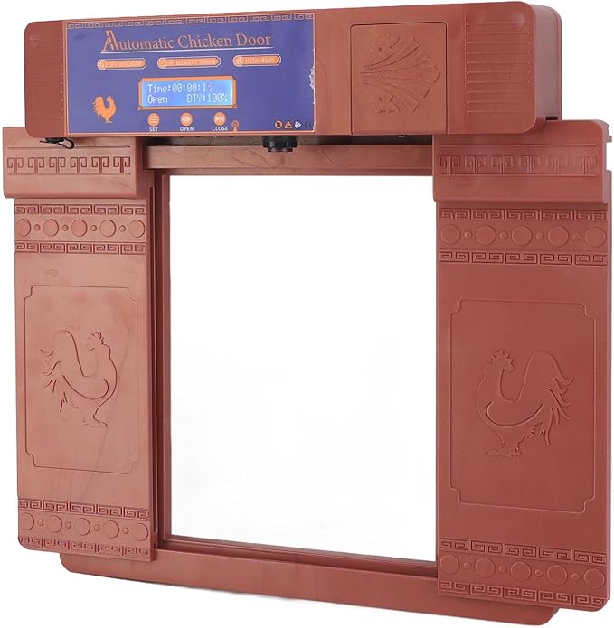 Pilipane Automatic Chicken Coop Door Opener Solar Powered Timer Anti Pinch IP45 Poultry Coop Door for Chickens Ducks Geese Plastic 403x365x85mm (Antique Brass)