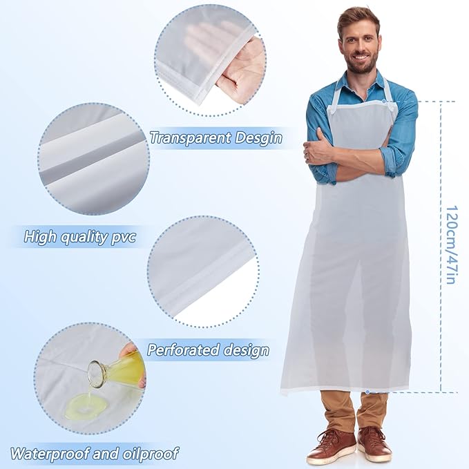 Hercicy 20 Pcs Plastic Aprons Vinyl Clear Waterproof Apron 47 Inches Unisex Transparent Heavy Duty for Kitchen Cooking Cleaning Dishwashing Butcher Work