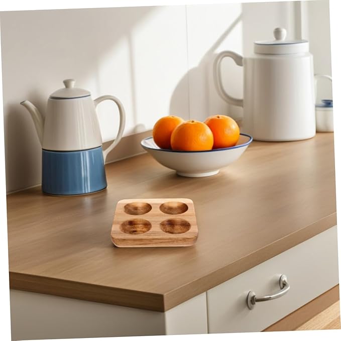 DOITOOL 2pcs Acacia Wood Egg Holder Rustic Countertop Egg Basket for Storage and Serving Vintage Kitchen Organizer Rack