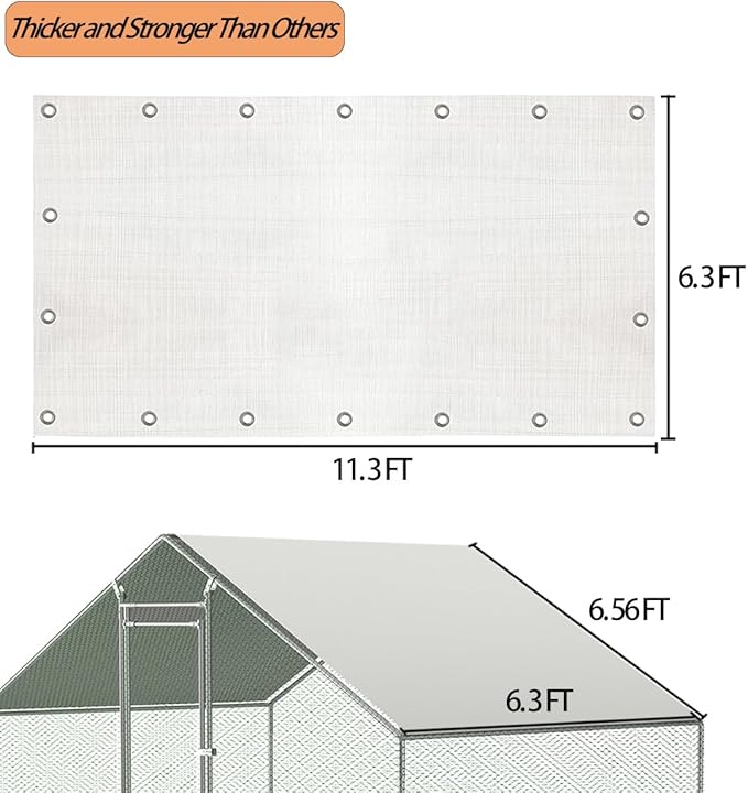 Chicken Coop Cover Waterproof and UV, 11.3 * 6.3 FT Chicken Run Cover for Winter with Ball Bungees Cords, Shade Cloth for Large Chicken Coop, Walk-in Chicken Run Pen, Chicken Coop Tarp (2 Pack)