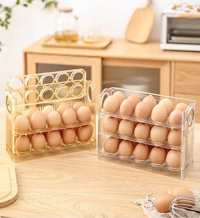 Flippable Egg Holder for 30 Eggs,Egg Storage for Refrigerator,3-Tiers Clear Acrylic Egg Container,Large Container for Kitchen Countertop, Egg Dispenser, Egg Tray, Clear