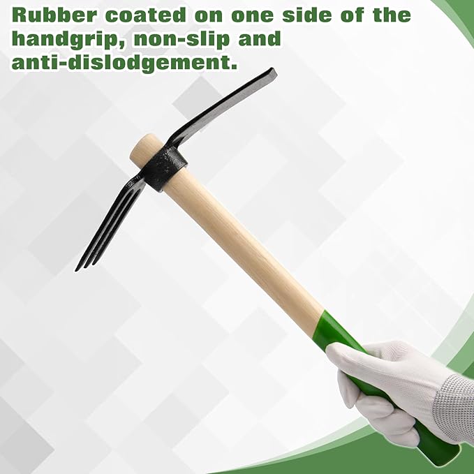 SPEEDWOX Hoe and Cultivator Hand Tiller Hoe Cultivator 2 in 1 Hand Garden Tools with Wooden Handle Sturdy 3 Claw Tiller Carbon Steel Heavy Duty for Loosening Soil, Weeding, Cultivating and Digging