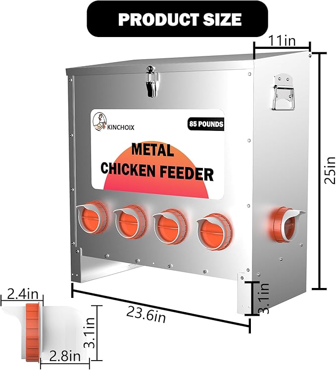 Metal Chicken Feeder Large Capacity 85lbs Automatic Metal Rat Proof Chicken Feeders No Waster Weatherproof Poultry Feeder for Chickens, Geese, Ducks, Turkeys, Quails (10-Port)
