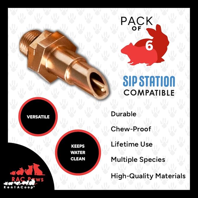 RentACoop DIY Waterer Kit – Six (6) Pack Horizontal Brass Nozzles – Great for Rabbits, Guinea Pigs, Ferrets and Other Small Animals