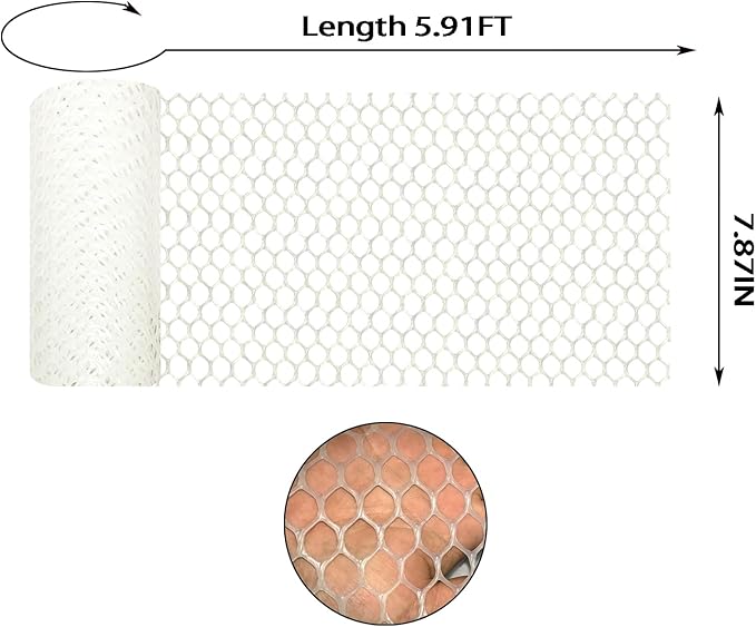 White Plastic Wire Mesh Fence Plastic Chicken Wire Fence Mesh 7.87IN x5.91FTbest for Poultry, Cat,Dogs, Rabbit, Snake & Gardening Plastic Chicken Wire Mesh,with 25 Pcs Fixed Straps