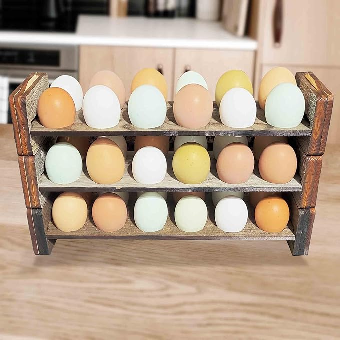 Rockin' Wood Egg Holder Tray- Countertop Stackable Egg Rack For Fresh Eggs - Made in the USA with real rustic reclaimed wood - egg sorter - wood egg tray (Triple Tray)