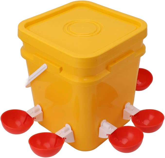 High Capacity Automatic Chicken Waterer Bowl with 12L Handheld Bucket Gravity Watering System for Quail, Easy Installation - Durable Plastic (Bucket + Big Red Bowl + Black Screws)