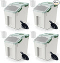 Large Flour Storage Container 25lbs, (4 Pack) BPA Free Rice Dispenser Bin with Locking Lid & Wheels, Measuring Cup, Scoop Kitchen Pantry Organizer for Flour, Rice, Grain, Cereal, Dog Food (Green)