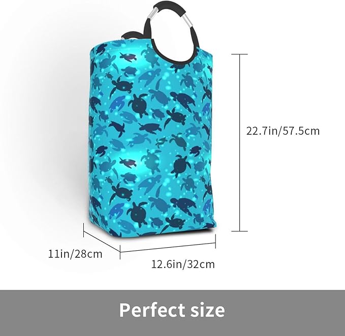 Sea Turtle Laundry Basket Ocean Beach Animals Foldable Laundry Hamper Blue Collapsible Laundry Baskets with Handles Clothes Hamper Laundry Tote Bag for Dorm Family Storage Bin 50L