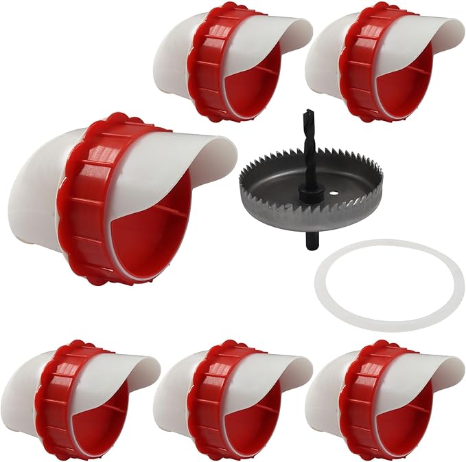 6pcs Chicken Feeder Kit with Hole Saw, Heavy Duty Rainproof & No-Waste DIY Automatic-Feeding Gravity System for Buckets/Troughs