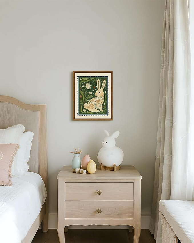 InSimSea Framed Canvas Wall Art for Living Room,Vintage Easter Bunny Decor Room Aesthetic,Neutral Rabbit Painting Picture Easter Decoration,Annimal Painting Pictures for Bedroom Kids Room- 8L x 10W
