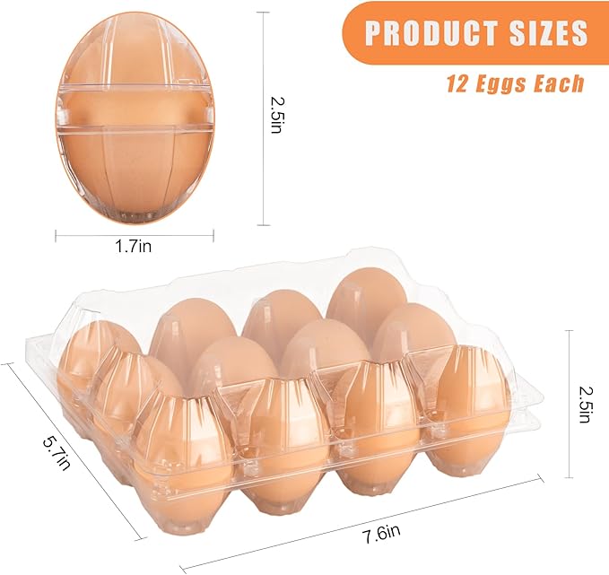 180 Pack Clear Plastic Egg Cartons, Reusable Stackable Egg Containers for Farm, Market & Fridge Storage, 3×4 Grid