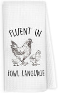 Funny Kitchen Dish Towels 16x24 Inch - Crazy Chicken Gifts for Chicken Lover Mom - Fluent in Fowl Language Decorative Hand & Tea Towels for Farmhouse Home