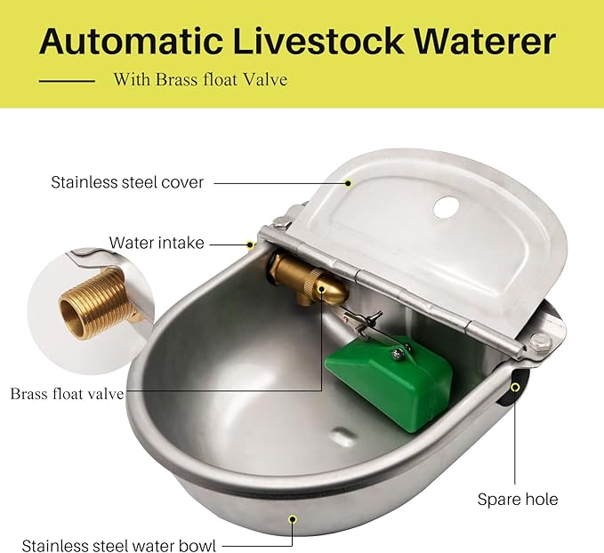 Automatic Dogs Water Dispenser for Outdoor Large Breeder,304 Stainless Steel Self Filling Water Bowl, Automatic Waterer Water Feeder for Chicken Livestock Duck Horse Animal Drinking