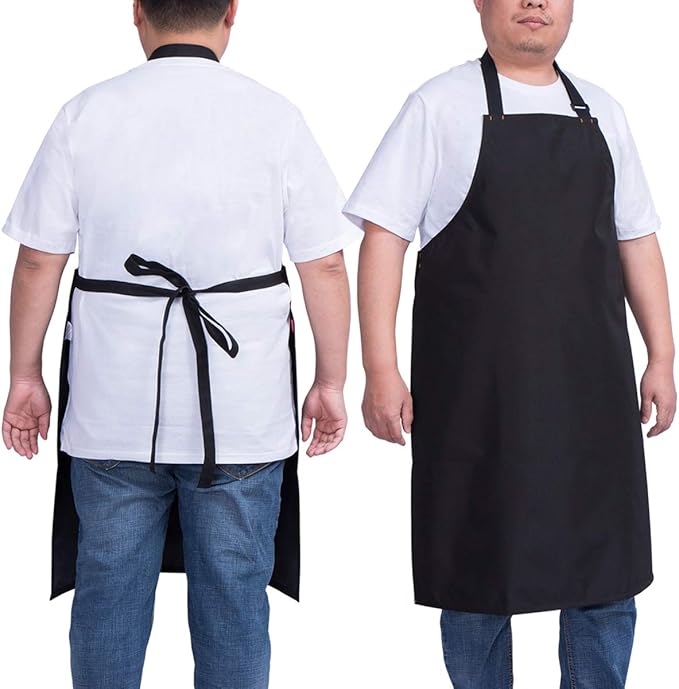 Waterproof Apron for Men and Women, Durable Heavy Duty Extra Long Adjustable Bib Apron for Kitchen Cooking, Dish Washing, Butcher, Dog Grooming, Lab work, Black