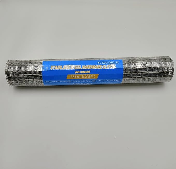 Stainless Steel Hardware Cloth Size:21Gauge 1/2inch 16inchx8Feet 304 Stainless Steel Welded Wire Mesh Supports Poultry Netting Cage Fence,Keep The Animals Out, Protecting New Plants