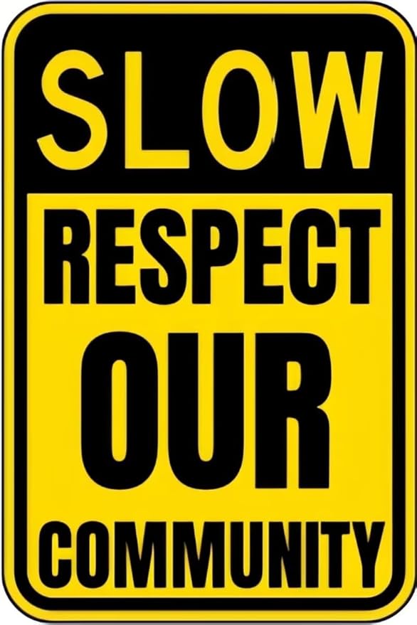 Vintage Metal Sign SLOW, RESPECT OUR COMMUNITY Tin Sign Retro Wall Decor For Home Coffee Bar Funny Aluminum Sign 8x12 inch