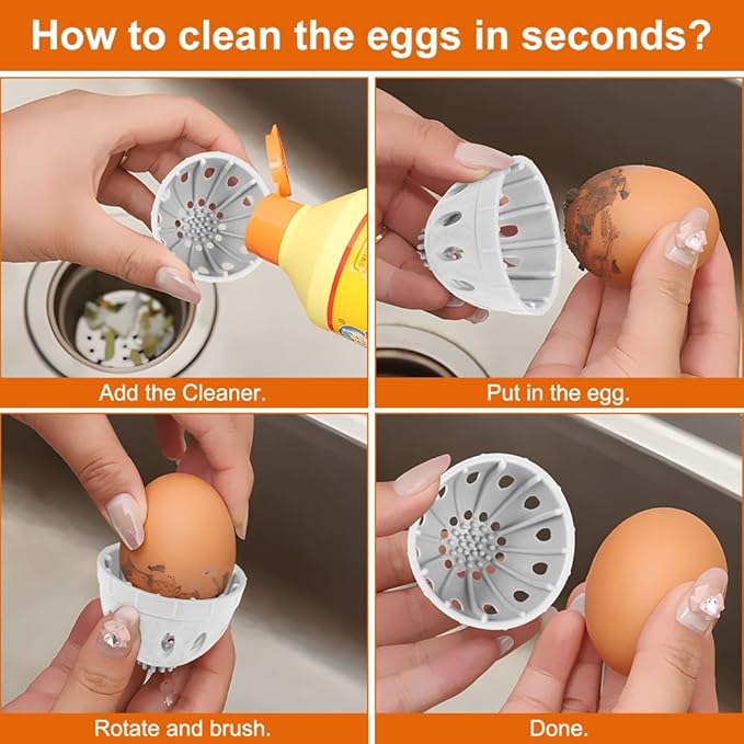 2 Pack Egg Washer for Fresh Eggs, Silicone Egg Cleaner Brush, Dual Scrubber for Fresh Eggs (Grey)